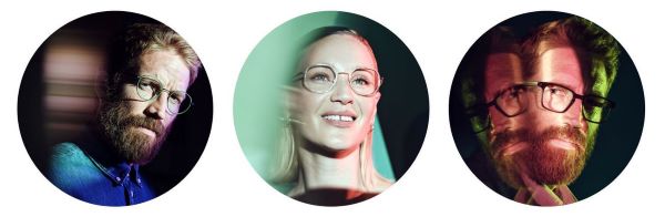 Three images showcasing the dynamic and bold Ad Lib eyewear collection.