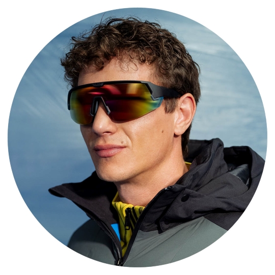 Man wearing HEAD shield sunglasses