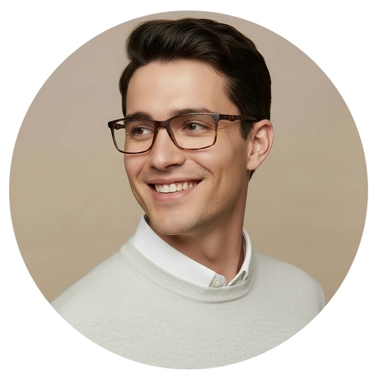 Man wearing Aristar eyeglasses with rectangular metal frame