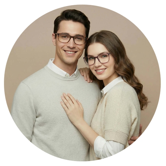 couple wearing Aristar eyeglasses