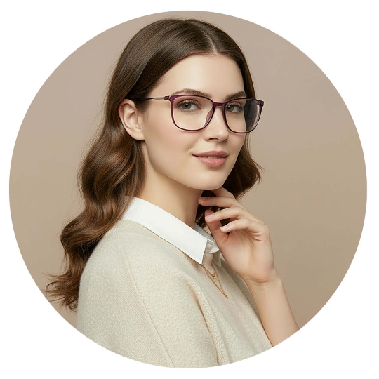  Woman wearing Aristar eyeglasses with burgundy metal frame