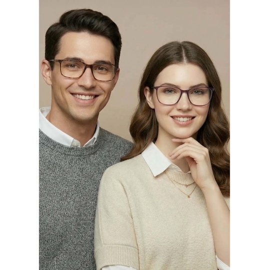 Man and woman wearing classic Aristar eyeglasses