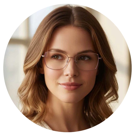 Close-up of woman wearing modern CHARMANT Titanium Perfection eyeglasses