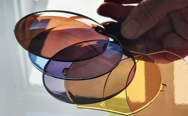 Different colours of sunglasses lenses