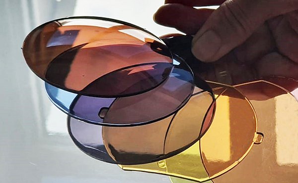 Different colours of sunglasses lenses