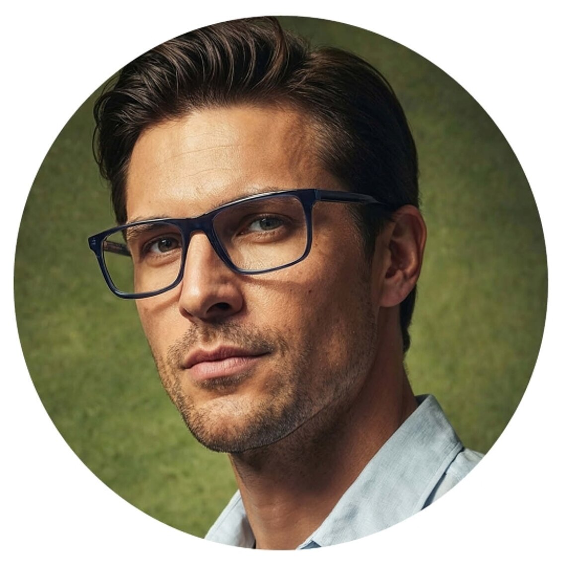 Man wearing Isaac Mizrahi New York optical glasses